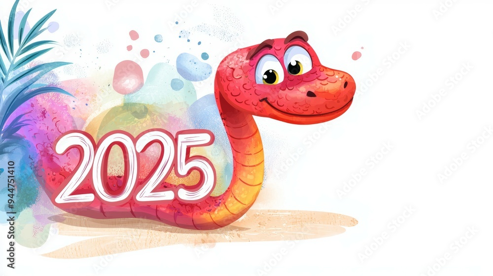 Fototapeta premium Snake and numbers 2025 symbol of the year. Background with copy space