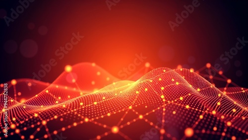 Futuristic wave of red and blue dots, forming a gradient line on a dark background. Suitable for technology themes, data flow, and innovative designs.