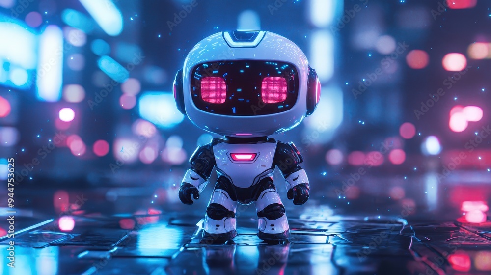 Futuristic Robot Walking in Neon City Futuristic Robot Walking in Neon City
