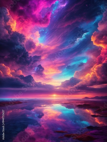 abstract fantasy background of colorful sky with neon clouds