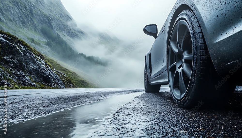Intense Racing on Narrow Cliffside Touge Road with Car Tire Skimming the Edge Intense Racing on Narrow Cliffside Touge Road with Car Tire Skimming the Edge