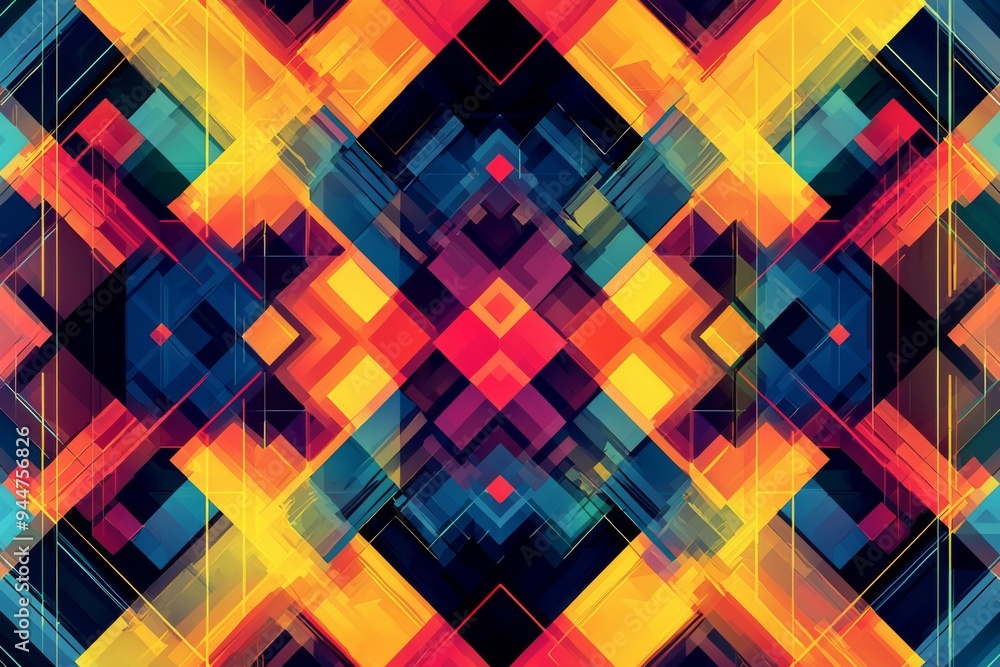 Abstract Geometric Pattern with Vibrant Colors created with Generative AI Abstract Geometric Pattern with Vibrant Colors created with Generative AI