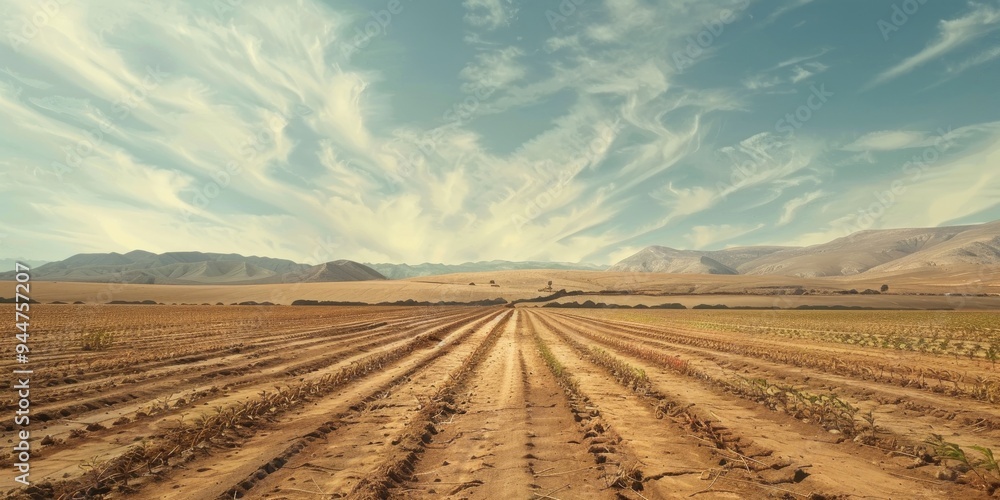 Agricultural scenery in the desert amidst severe drought Agricultural scenery in the desert amidst severe drought
