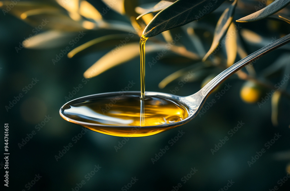 A spoonful of olive oil dripping down A spoonful of olive oil dripping down