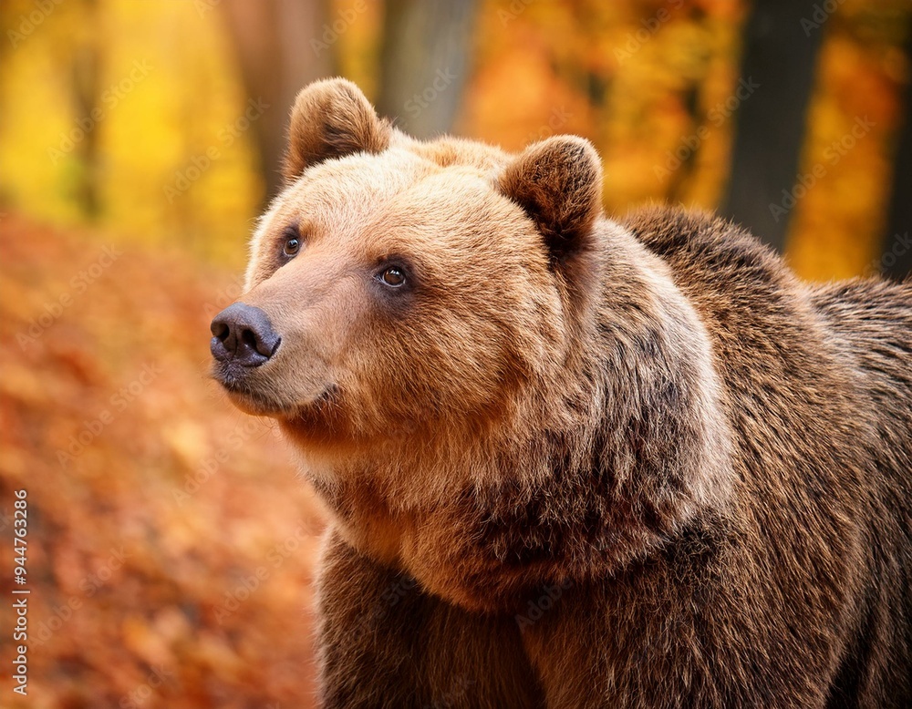 Portrait of beautiful and cute bear animal in forest or woods autumn fall season nature Portrait of beautiful and cute bear animal in forest or woods autumn fall season nature