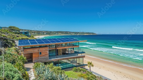 Wallpaper Mural Modern Beach House with Solar Panels and Ocean View Torontodigital.ca
