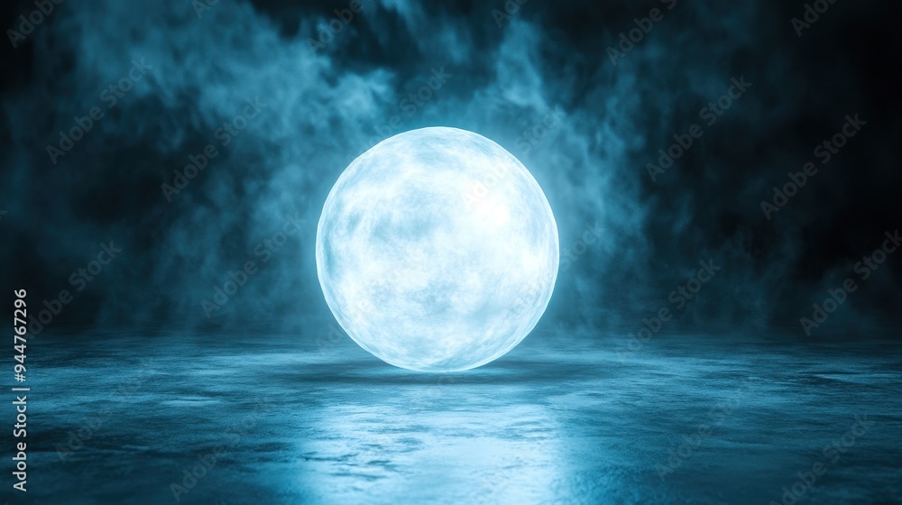 Glowing Sphere in Blue Smoke Background Glowing Sphere in Blue Smoke Background