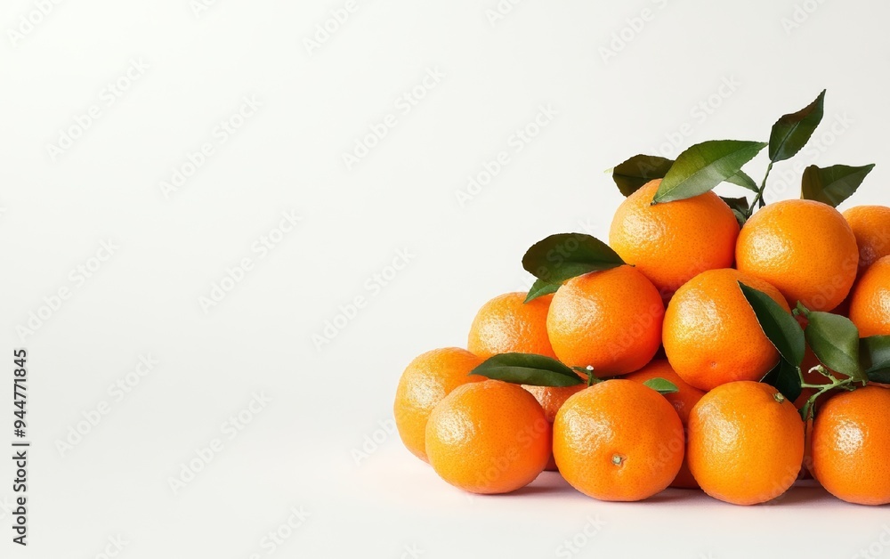 A Pile of Ripe Oranges with Green Leaves A Pile of Ripe Oranges with Green Leaves
