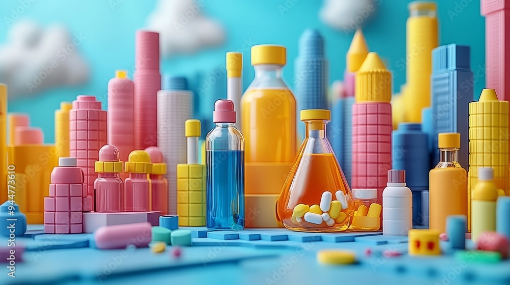 Colorful 3D Chibi Pharmacist in Abstract Urban Setting Colorful 3D Chibi Pharmacist in Abstract Urban Setting