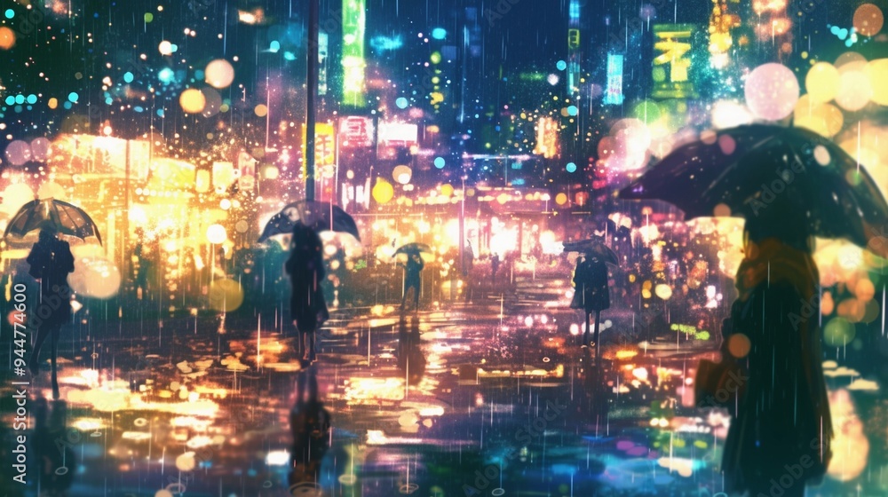 Fototapeta premium 雨の夜の都会の街並み5