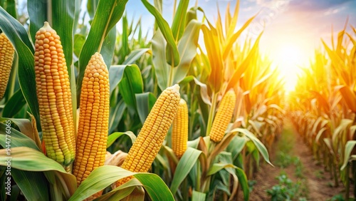 Wallpaper Mural Corn cobs growing in a lush corn plantation field, Agriculture, Farming, Harvest, Crop, Agriculture industry Torontodigital.ca