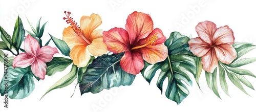 Watercolor illustration of tropical flowers