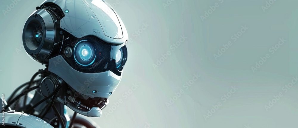Futuristic Robot Head with Glowing Eyes Futuristic Robot Head with Glowing Eyes