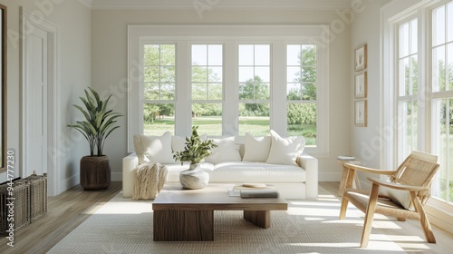 Modern Living Room with White Couch and Large Windows