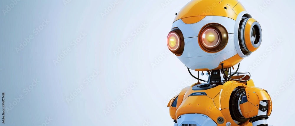 Fototapeta premium A Friendly Yellow Robot with Big Eyes Looks Over the Horizon