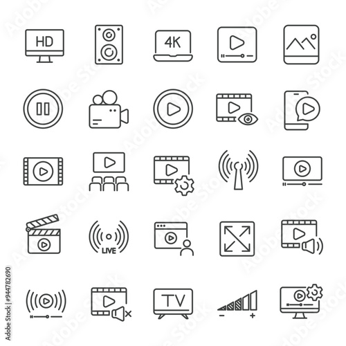 Video multimedia line icons collection. Editable stroke. For website marketing design, logo, app, template, ui, etc. Vector illustration.