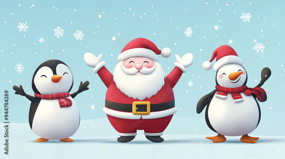 Santa claus, snow man and penguin christmas Santa claus, snow man and penguin christmas