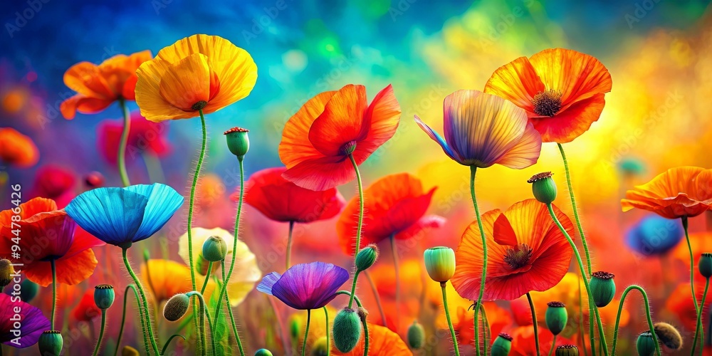 Fototapeta premium Abstract depiction of vibrant poppies in a bold and colorful style, abstract, poppies, flowers, nature, vibrant, colorful
