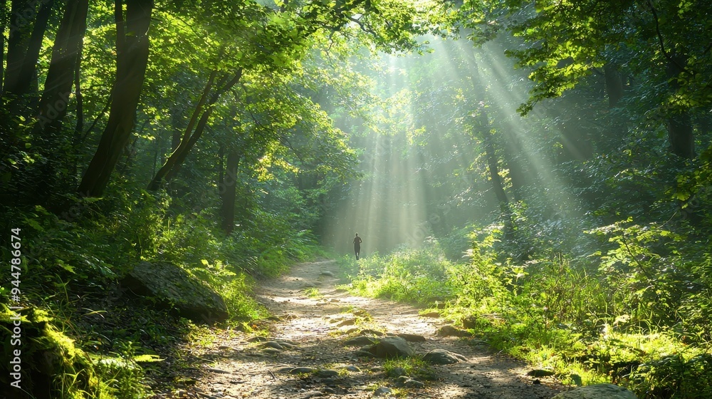 Sunbeams Through Forest Trees Pathway Sunlight Nature Green Sunbeams Through Forest Trees Pathway Sunlight Nature Green