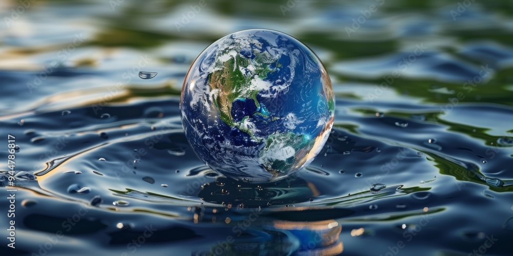 Green Earth Floating in a Clear Water Drop Green Earth Floating in a Clear Water Drop
