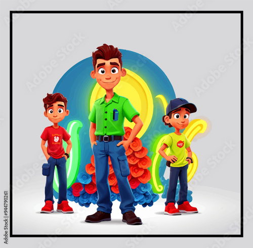 man standing relaxed for labor day background, vector 3D
