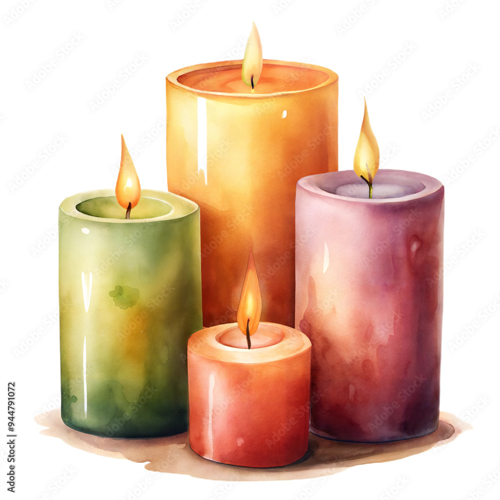 Watercolor candles illustration on white background
Watercolor candles illustration on white background
