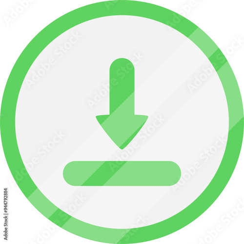 Green download icon. Metallic download icon.
