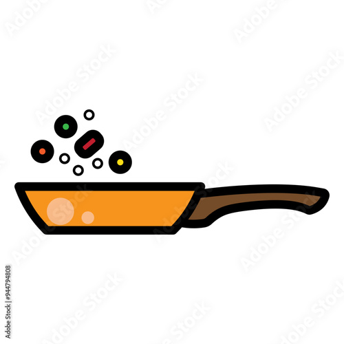 Colored outline frying pan icon logo vector illustration design, for cooking theme design