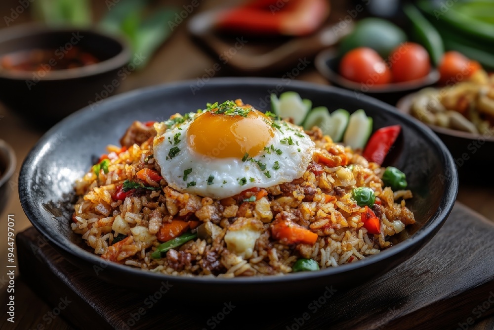 Close-up of a Delicious Fried Rice Dish with a Fried Egg Close-up of a Delicious Fried Rice Dish with a Fried Egg