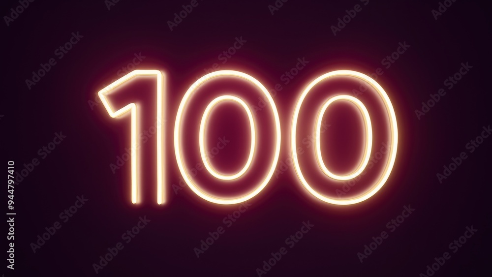 Glowing Neon Number 100 on Dark Background Glowing Neon Number 100 on Dark Background