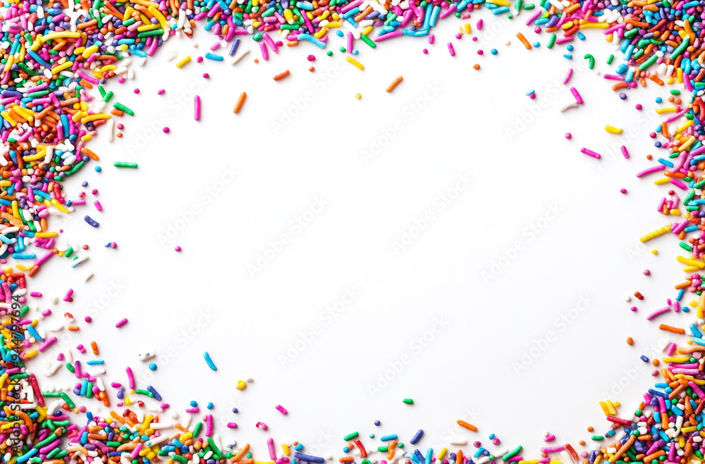 Colorful sprinkles scattered on white background Colorful sprinkles scattered on white background
