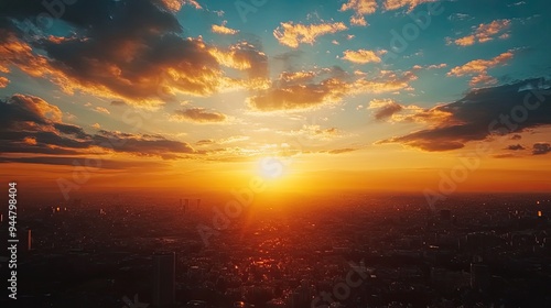 Cityscape transitioning from sunlight to city lights, captured in a breathtaking time-lapse showcasing urban energy