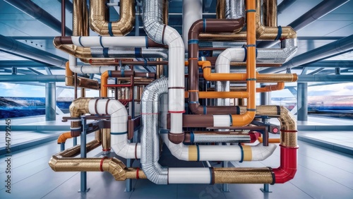 Intricate 3D Visualization of Industrial Pipe and Duct Systems in a Modern Facility