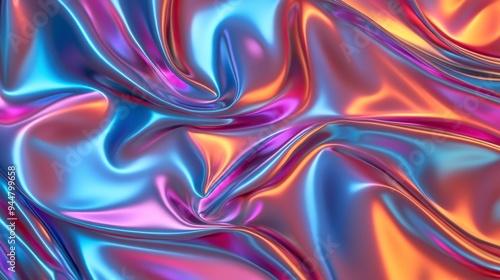 Iridescent Fabric Texture, Vibrant Blue and Pink Satin Folds, Luxurious Abstract Background.