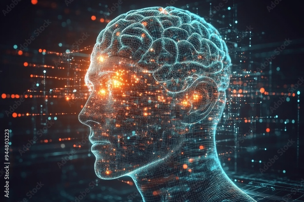 A futuristic digital illustration of a human head with illuminated neural connections symbolizing the power of thought cognitive enhancement and the intersection of technology and the human mind A futuristic digital illustration of a human head with illuminated neural connections symbolizing the power of thought cognitive enhancement and the intersection of technology and the human mind