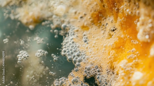 Close-up of biofilm reactor in a wastewater treatment process, with microorganisms visible photo