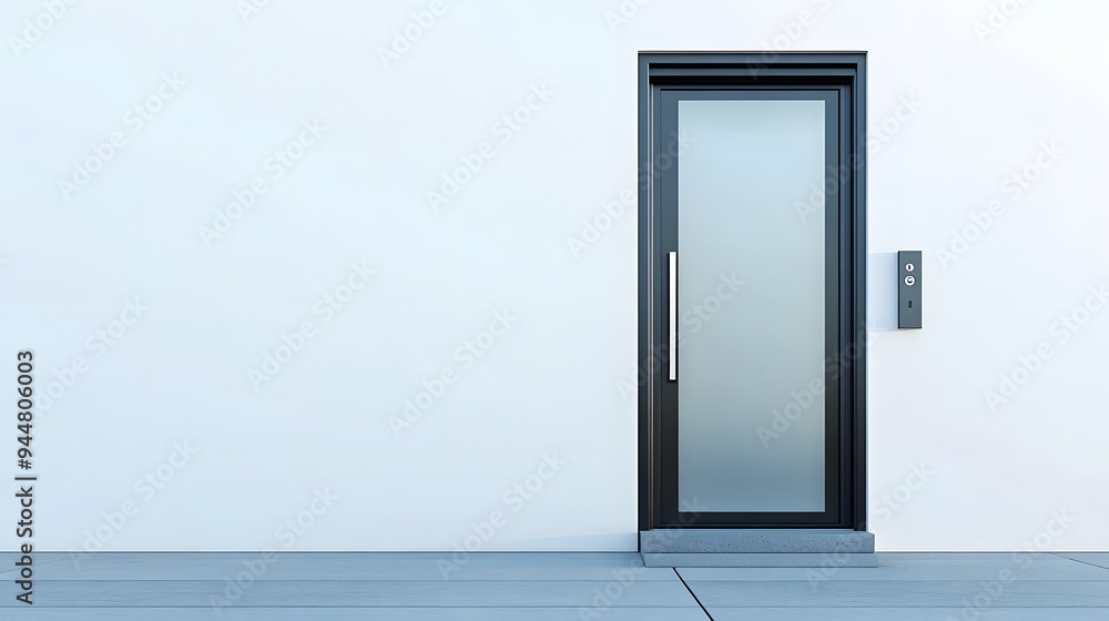 67. **A sleek modern entry door with a frosted glass panel and clean lines, isolated on a pristine white background. 67. **A sleek modern entry door with a frosted glass panel and clean lines, isolated on a pristine white background.