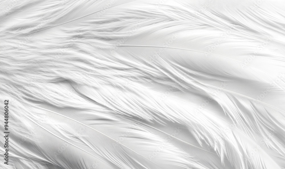 Obraz premium Ethereal White Feather: Delicate Symbol of Purity and Warmth. Elegant Minimalist Design for Winter Comfort Advertising, Down Jacket Marketing, and Dreamy Bedding Concepts. Abstract white feather
