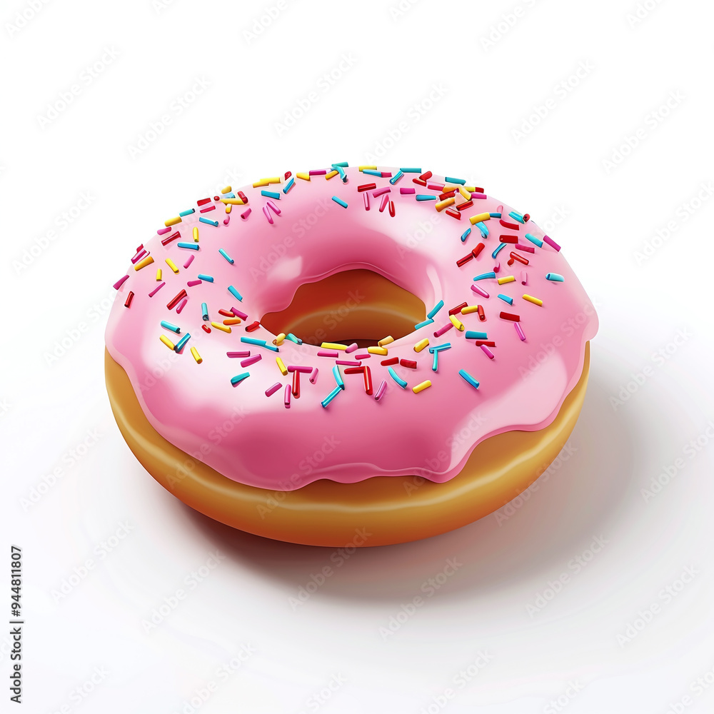 3D Icon of Pink Frosted Donut with Colorful Sprinkles Isolated on White Background 3D Icon of Pink Frosted Donut with Colorful Sprinkles Isolated on White Background
