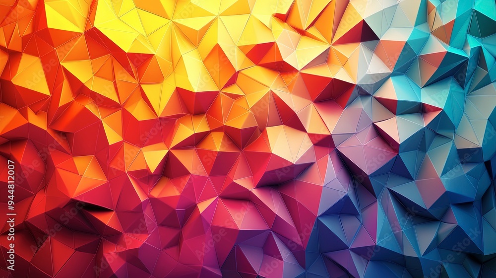 Abstract polygons, sharp angles, vibrant colors, soft spotlight Abstract polygons, sharp angles, vibrant colors, soft spotlight