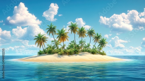 Tropical Island Paradise with Palm Trees and Blue Sky