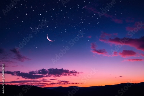 Sky night stars and moon, islamic night, sunset, twilight with generative ai