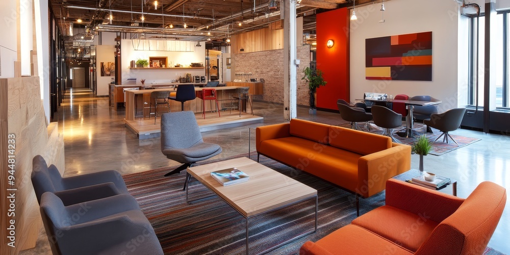 Contemporary and creative startup office featuring ergonomic furniture collaborative spaces and modern amenities to boost productivity and innovation Contemporary and creative startup office featuring ergonomic furniture collaborative spaces and modern amenities to boost productivity and innovation
