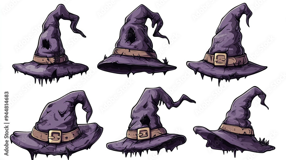 Halloween set clipart, eerie witchs hat, crooked and dark, isolated on white background Halloween set clipart, eerie witchs hat, crooked and dark, isolated on white background