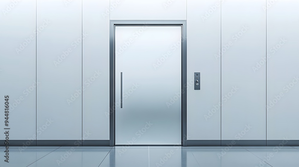 42. **An ultra-modern door with a large frosted glass panel and sleek metal frame, set against a pristine white background. 42. **An ultra-modern door with a large frosted glass panel and sleek metal frame, set against a pristine white background.