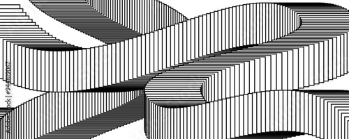 Wave poster design background with flying cards or frames. Black and white blended square template for poster, banner, flyer, brochure, leaflet, booklet. Dynamic abstract wallpaper. Vector