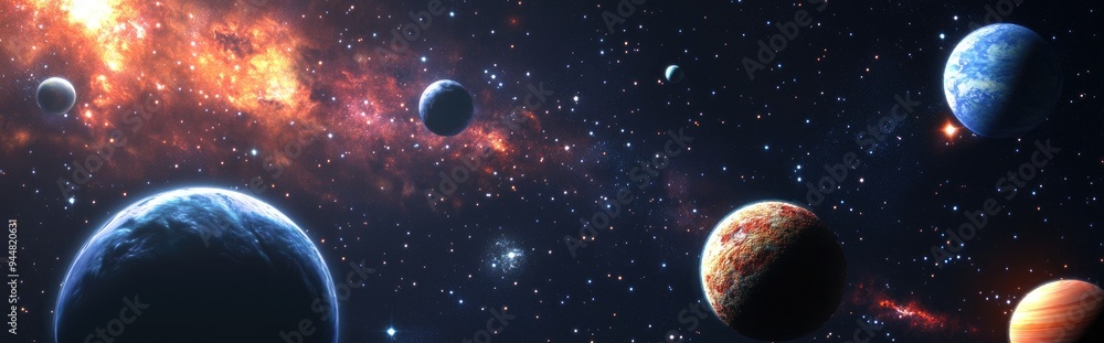 Obraz premium Cartoon rendering in 3D of planetary stars and galaxies in outer space