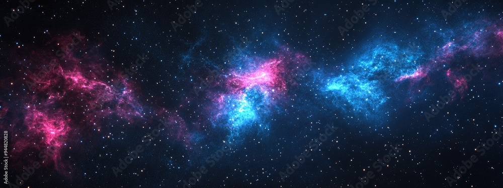 Space scene in a 3D cartoon rendering featuring a panoramic view of the galaxy filled with stars and nebulae Space scene in a 3D cartoon rendering featuring a panoramic view of the galaxy filled with stars and nebulae