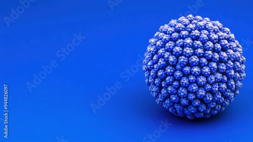 Polio virus under a microscope, spherical shape with spikes, under cool blue lighting photo