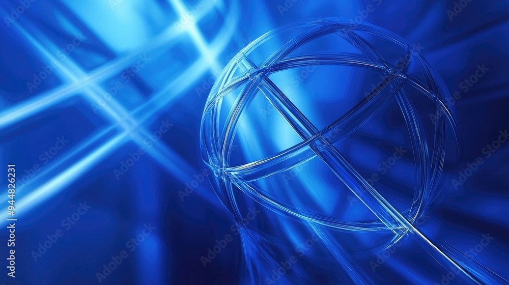 Abstract blue background featuring a large sphere with intersecting horizontal and vertical lines Abstract blue background featuring a large sphere with intersecting horizontal and vertical lines